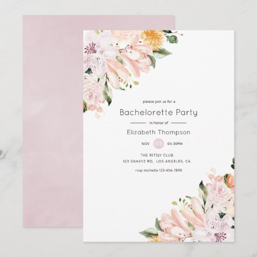 Pastel Bloemen Bachelorette Party Kaart (Voorkant / Achterkant)