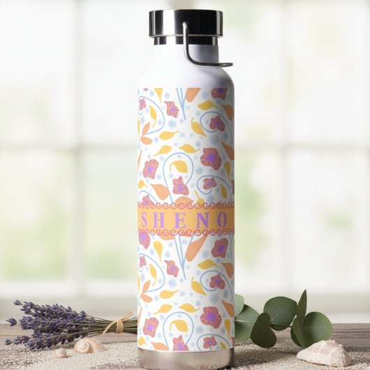 Pastel Bloemen & Bladeren Met Centrale Banner Waterfles