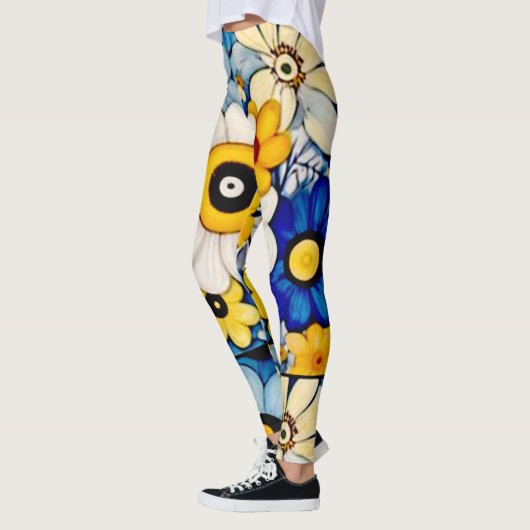 Pastel bloemen bloemenkunst patroon leggings (Links)