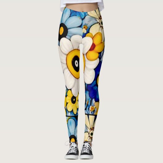 Pastel bloemen bloemenkunst patroon leggings (Voorkant)