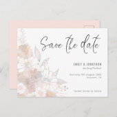 Pastel Bloemen Blush Grijs Bruiloft Save The Date Briefkaart (Voorkant / Achterkant)