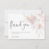 Pastel Bloemen Blush Grijs Script Foto Bruiloft Bedankkaart (Voorkant)