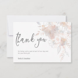 Pastel Bloemen Blush Grijs Script Foto Bruiloft Bedankkaart
