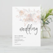 Pastel Bloemen Blush Peach Grijs Bruiloft Kaart (Staand voorkant)