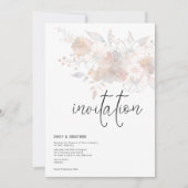 Pastel Bloemen Blush Peach Grijs Bruiloft Kaart (Voorkant)