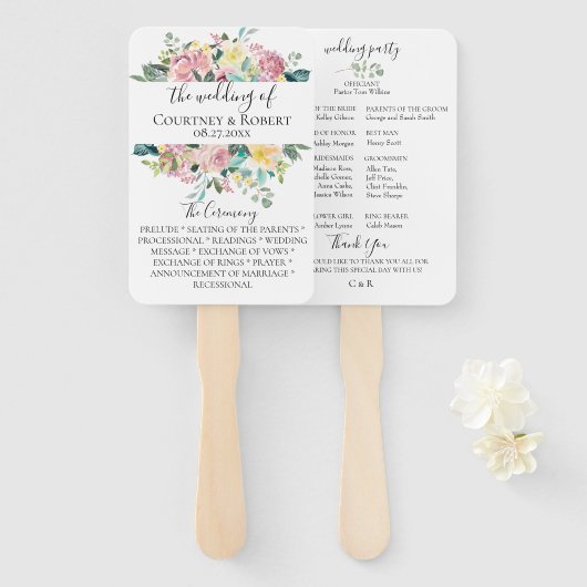 Pastel Bloemen Boeket Trouwprogramma Fans Handwaaier (Voorkant en achterkant)