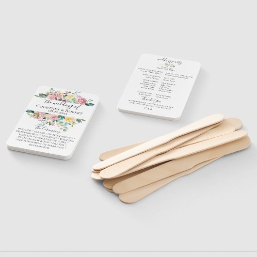 Pastel Bloemen Boeket Trouwprogramma Fans Handwaaier (Niet-gemonteerd)