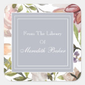 Pastel Bloemen Botanische Boekplaat Vierkante Sticker (Voorkant)