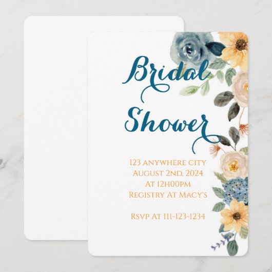 PASTEL BLOEMEN BRUIDS DOUCHE UITNODIGING (Voorkant / Achterkant)