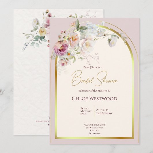 Pastel Bloemen Bruids Douche Uitnodiging (Voorkant / Achterkant)