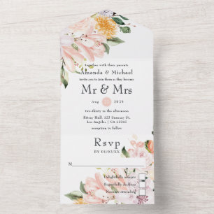 Pastel Bloemen Bruiloft All In One Uitnodiging