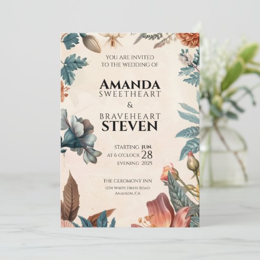 Pastel & Bloemen bruiloft Kaart (Staand voorkant)