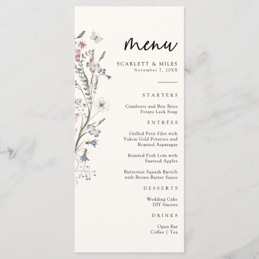 Pastel Bloemen Bruiloft Menu (Voorkant)