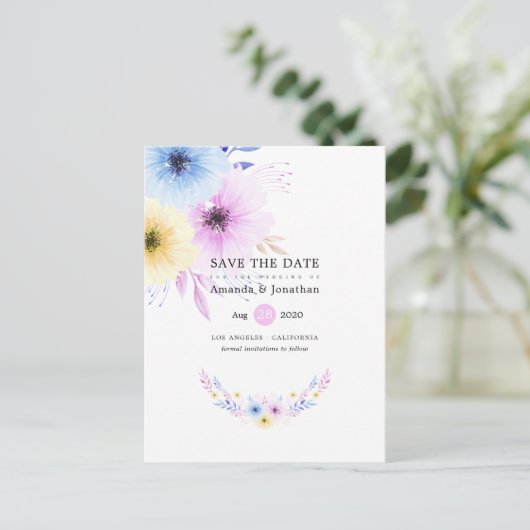 Pastel Bloemen Bruiloft Save the Date Aankondigingskaart (Staand voorkant)
