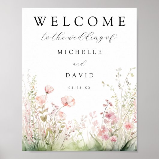 Pastel Bloemen Bruiloft Welkomstposter Poster (Voorkant)