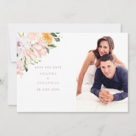 Pastel Bloemen Bruiloftsfoto Save The Date
