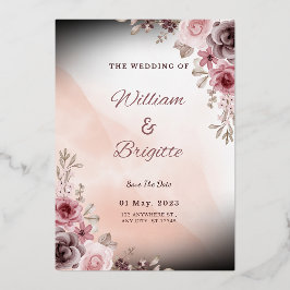 Pastel Bloemen Bruiloftsinvatie Folie Uitnodiging