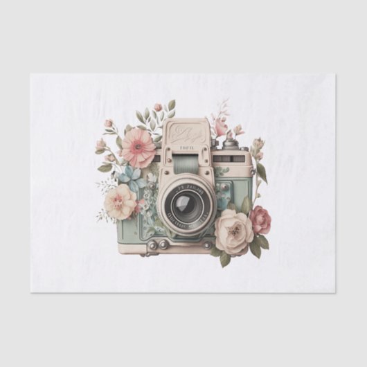 Pastel Bloemen Camera Art voor Decoupage Tissuepapier (Voorkant)
