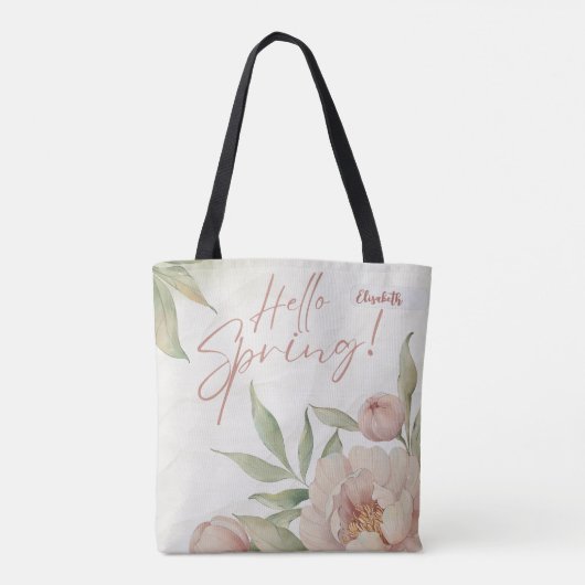 Pastel Bloemen Canvas tas - Aangepaste naam Spring (Achterkant)