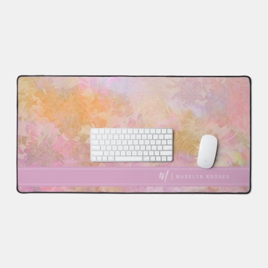 Pastel Bloemen Chic Script Monogram Bureaumat (Keyboard & Muis)