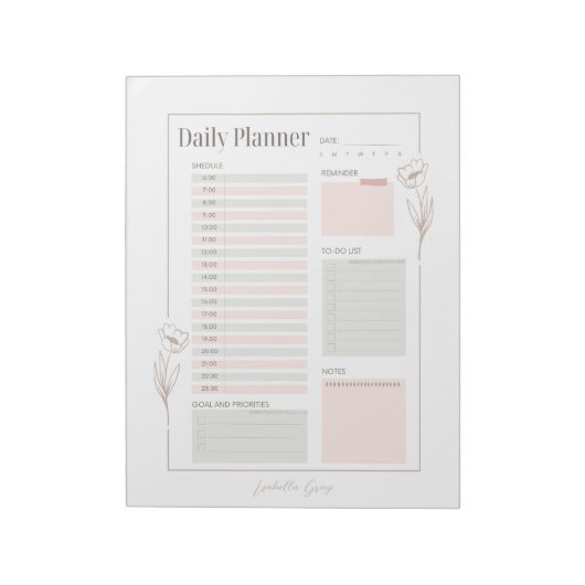 Pastel Bloemen Dagelijkse Planner Notitieblok (Linkerzijde)