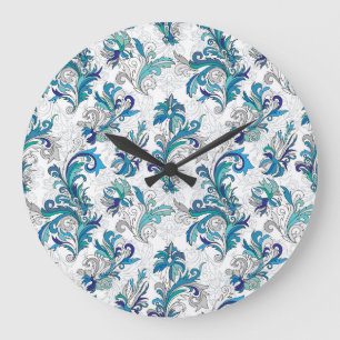 Pastel Bloemen Doodle Patroon. Grote Klok