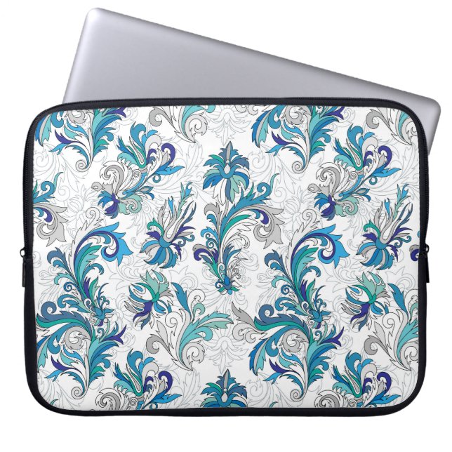 Pastel Bloemen Doodle  Patroon. Laptop Sleeve (Voorkant)