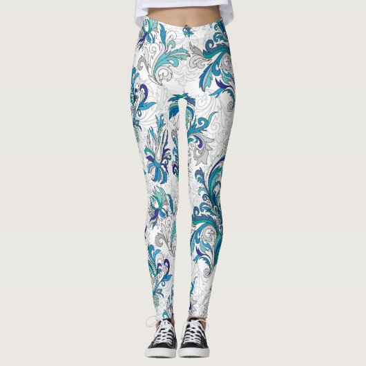 Pastel Bloemen Doodle Patroon. Leggings (Voorkant)