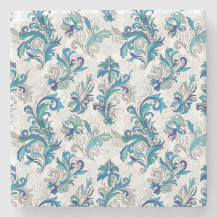 Pastel Bloemen Doodle Patroon. Stenen Onderzetter