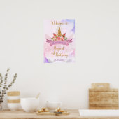 Pastel Bloemen Eenhoorn Verjaardagsfeest Welkom Poster (Keuken)