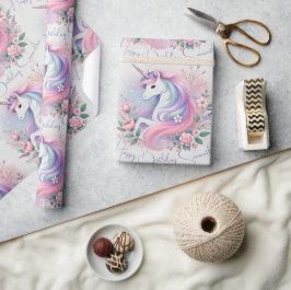 Pastel Bloemen & Eenhoorn Wrapping Paper Cadeaupapier