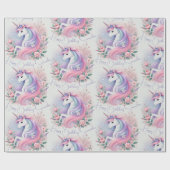 Pastel Bloemen & Eenhoorn Wrapping Paper Cadeaupapier (Vlak)