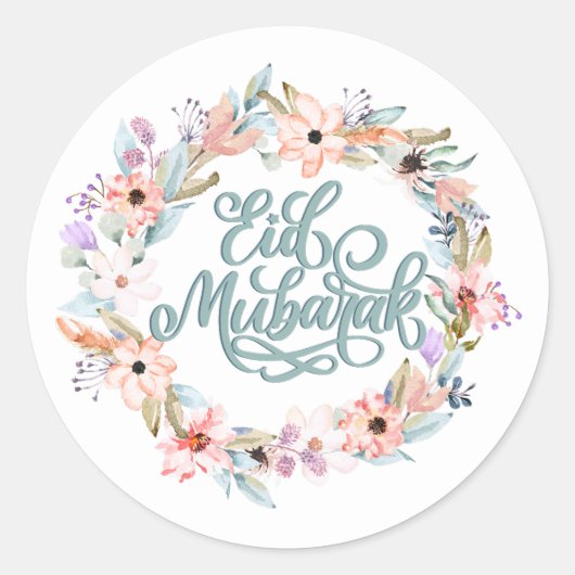 Pastel Bloemen Eid Mubarak Stickers (Voorkant)