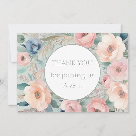 Pastel Bloemen Elegantie Bruiloft Bedankkaart (Voorkant)