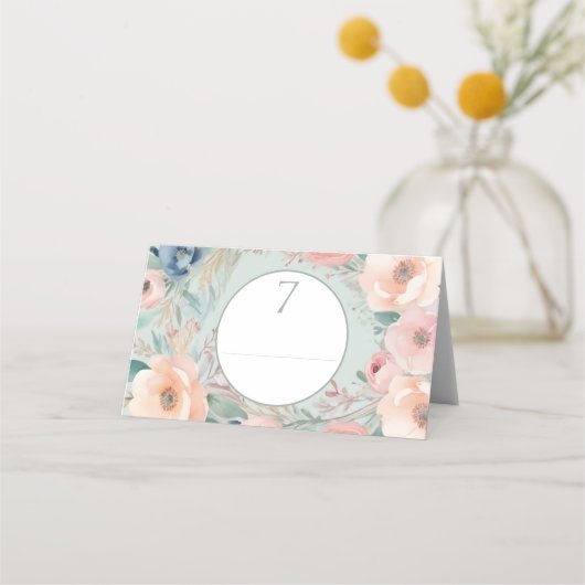Pastel Bloemen Elegantie Bruiloft Plaatskaartje (Voorkant)