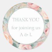 Pastel Bloemen Elegantie Bruiloft Ronde Sticker (Voorkant)