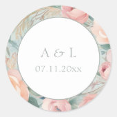 Pastel Bloemen Elegantie Bruiloft Ronde Sticker (Voorkant)