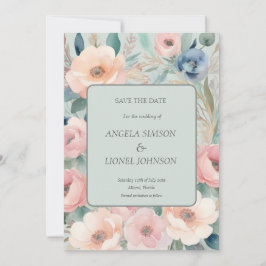 Pastel Bloemen Elegantie Bruiloft Save The Date