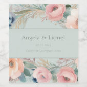 Pastel Bloemen Elegantie Bruiloft Wijn Etiket (Enkel label)