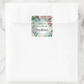 Pastel Bloemen Elegantie: Saliegroen Bloemend Huwe Vierkante Sticker (Tas)