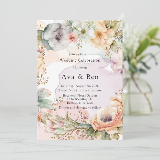 Pastel Bloemen en Alcohol Ink Bruiloft Kaart (Staand voorkant)