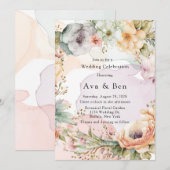 Pastel Bloemen en Alcohol Ink Bruiloft Kaart (Voorkant / Achterkant)