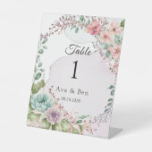 Pastel Bloemen en Alcohol Ink Tafelnummer Reclamebord Met Voetstuk (Voorkant)