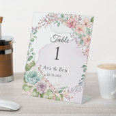 Pastel Bloemen en Alcohol Ink Tafelnummer Reclamebord Met Voetstuk (Insitu)