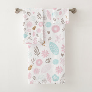 Pastel bloemen en gebladerte patroon bad handdoek