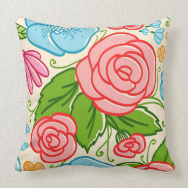 Pastel Bloemen en Rozen- Roze Blauw En Beige 3 Kussen