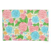 Pastel Bloemen en Rozen - Roze Blauw En Beige Kussensloop (Voorkant)