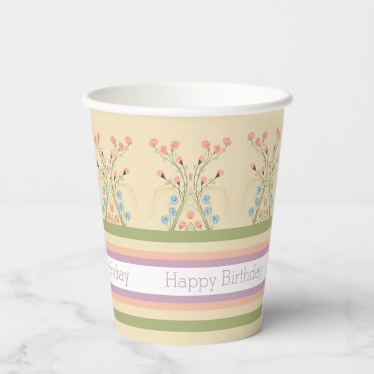 Pastel Bloemen en Streep Papieren Bekers (Achterkant)