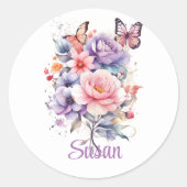 Pastel Bloemen en Vlinders SJABLOON Ronde Sticker (Voorkant)