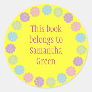 Pastel Bloemen Geel Boek Stickers